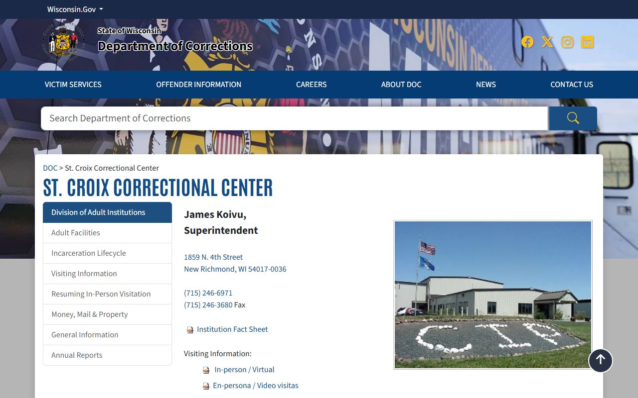 St. Croix Correctional Center DOC facility page and prison information